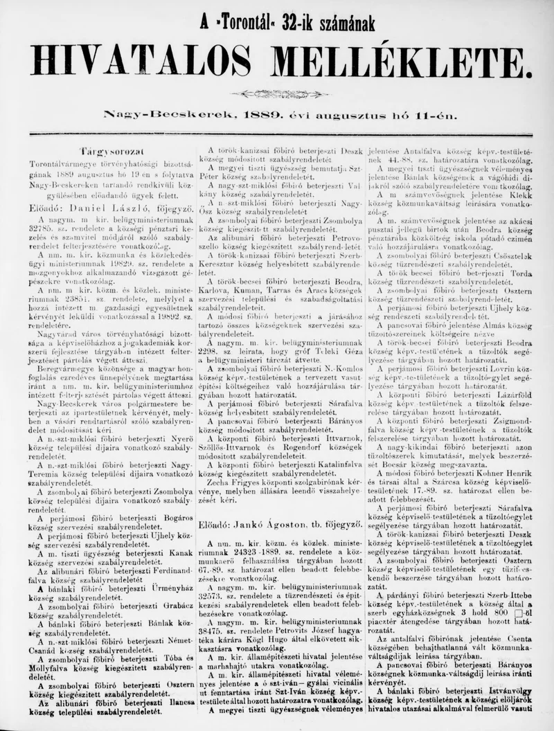 A Totontál  hivatalos melléklete, 2. évf. 1889. augusztus 11. 32. sz.