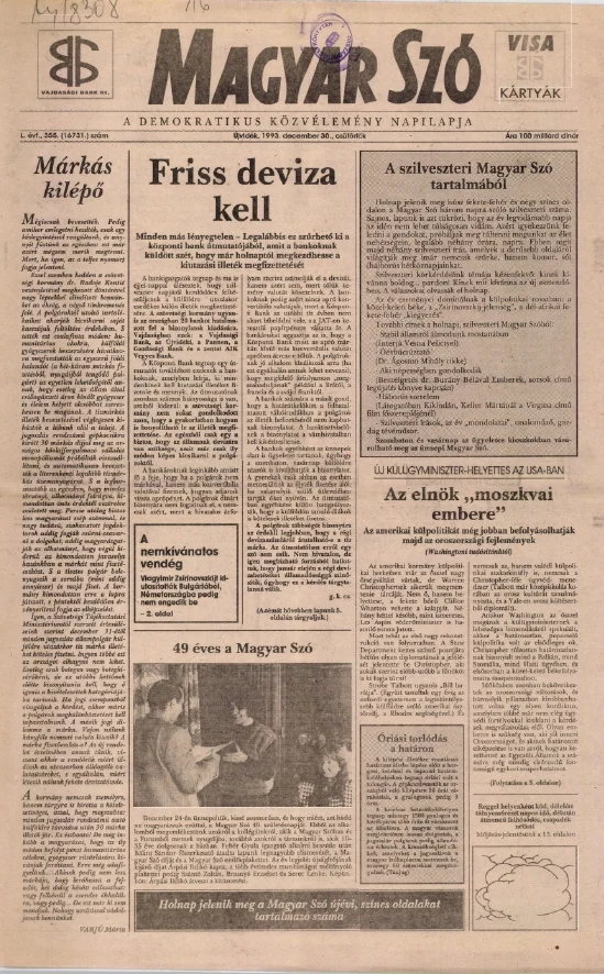 Magyar Szó, 50. évf. 1993. december 30. 355. sz. 1–16. oldal