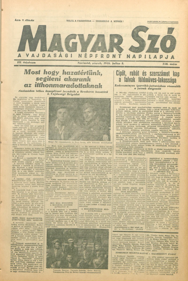 Magyar Szó, 3. évf. 1946. július 5. 158. sz. 1–8. oldal