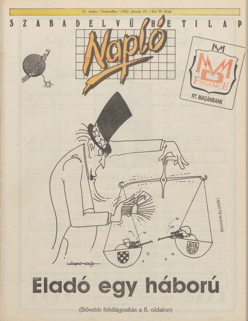 Napló - Szabadelvű hetilap, 3. évf. 1992. január 29. 91. sz.