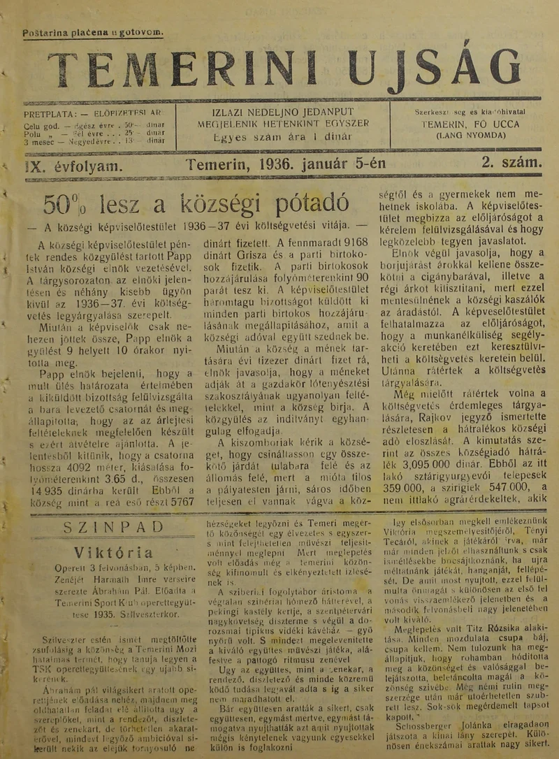 Temerini Újság 1928-1944, 9. évf. 1936. január 5. 2. sz.