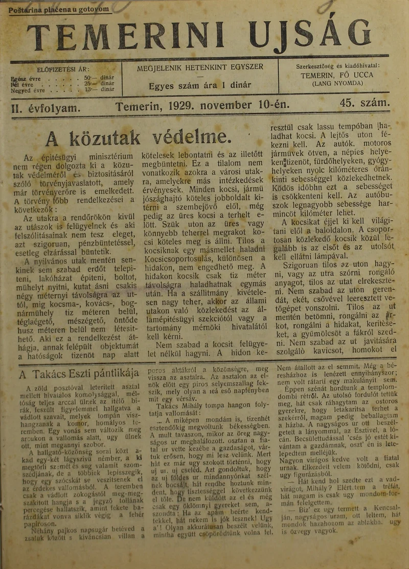 Temerini Újság 1928-1944, 2. évf. 1929. november 10. 45. sz.