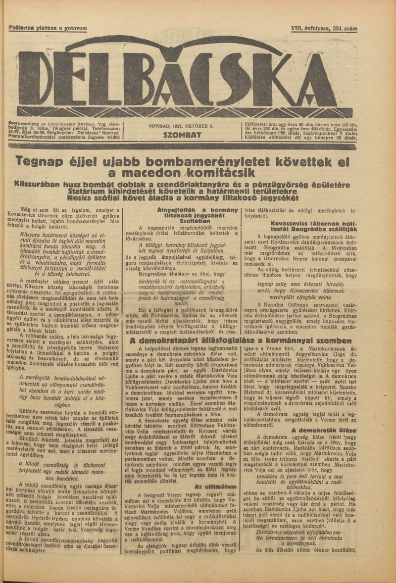 Délbácska, 8. évf. 1927. október 8. 234. sz.