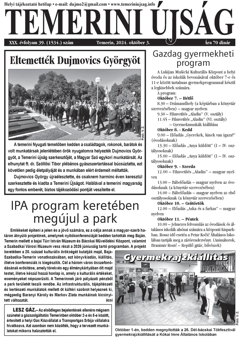 Temerini Újság, 30. évf. 2024. október 3. 39. sz.