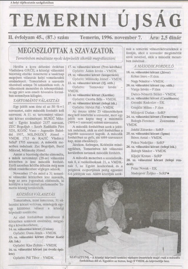 Temerini Újság, 2. évf. 1996. november 7. 45. sz.