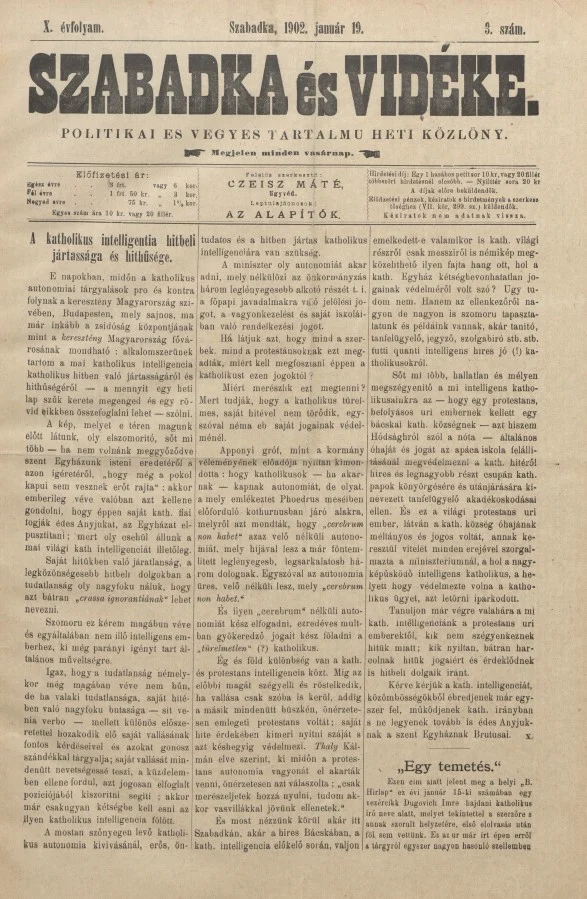 Szabadka és vidéke II, 10. évf. 1902. január 19. 3. sz.