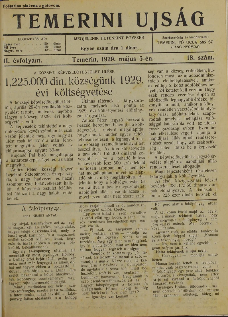 Temerini Újság 1928-1944, 2. évf. 1929. május 5. 18. sz.