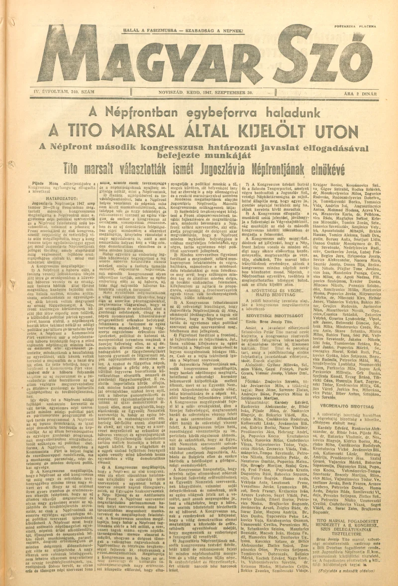 Magyar Szó, 4. évf. 1947. szeptember 30. 240. sz. 1–8. oldal
