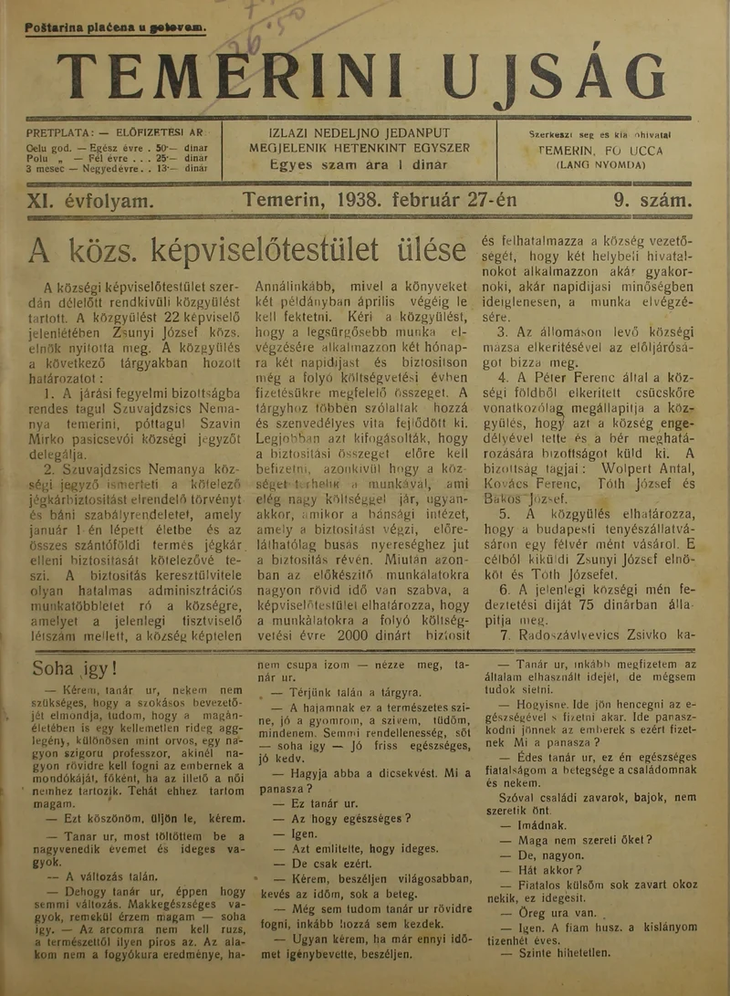 Temerini Újság 1928-1944, 11. évf. 1938. február 27. 9. sz.