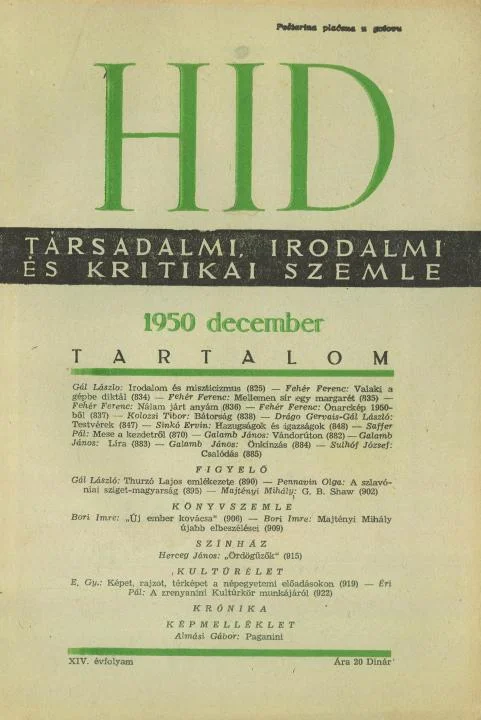 Híd, 14. évf. 1950. december. 12. sz. 825–876. oldal