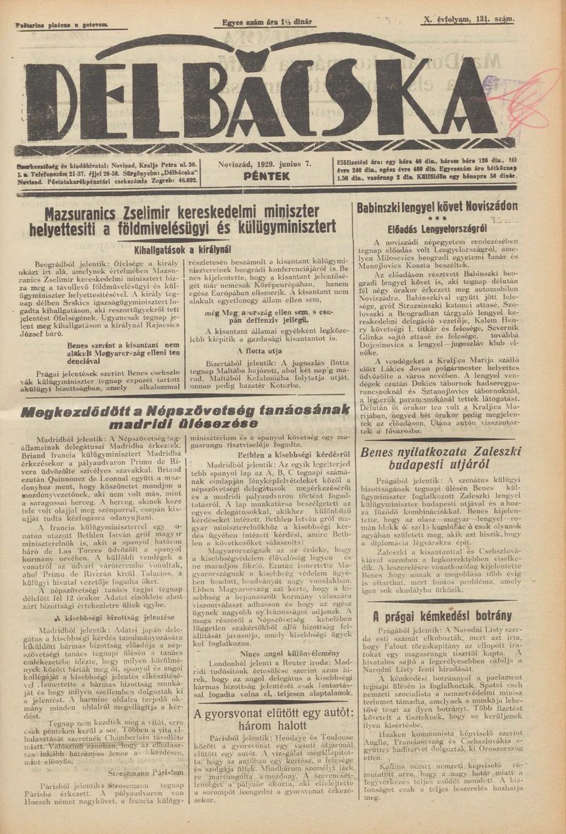Délbácska, 10. évf. 1929. június 7. 131. sz.