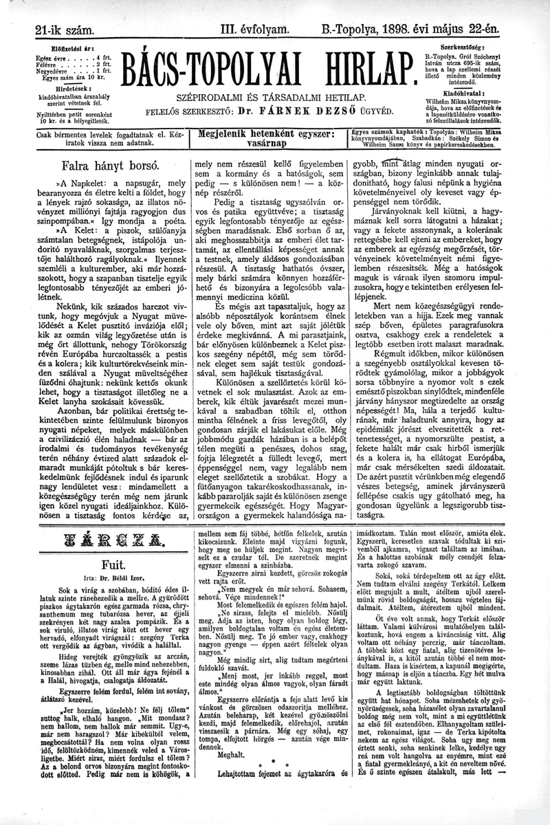 Bács-Topolyai Hirlap, 3. évf. 1898. május 22. 21. sz.