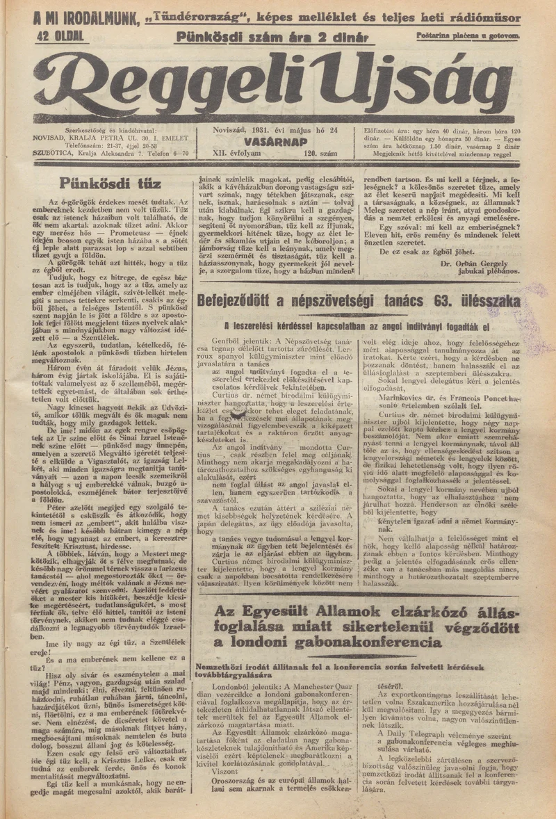 Reggeli Újság, 12. évf. 1931. május 24. 120. sz.