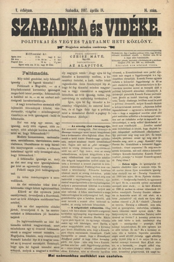 Szabadka és vidéke II, 5. évf. 1897. április 18. 16. sz.