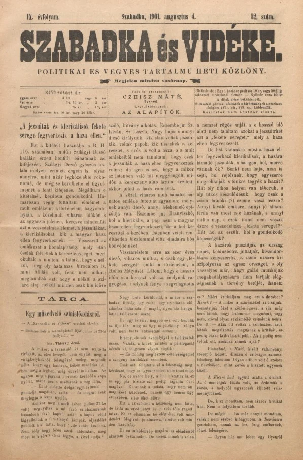 Szabadka és vidéke II, 9. évf. 1901. augusztus 4. 32. sz.