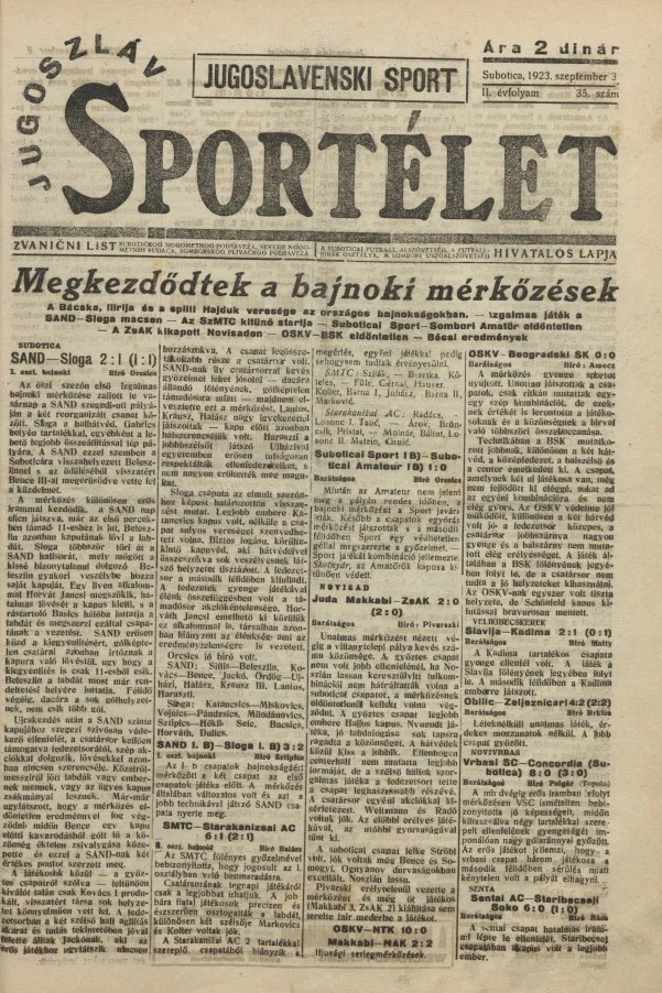 Jugoszláv sportélet, 2. évf. 1923. szeptember 3. 35. sz.
