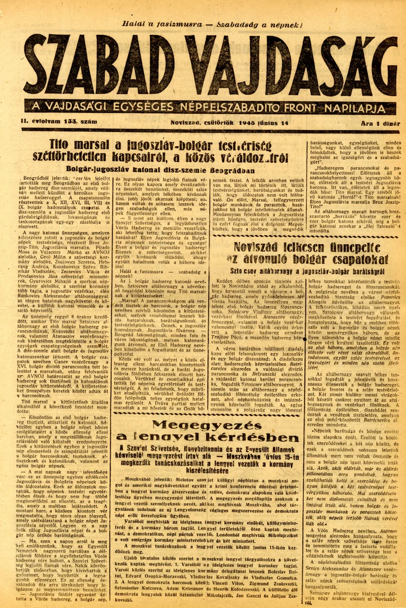 Szabad Vajdaság, 2. évf. 1945. június 14. 133. sz.