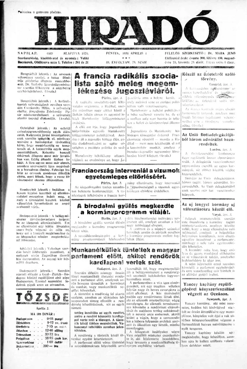 Híradó, 59. évf. 1930. április 4. 79. sz.