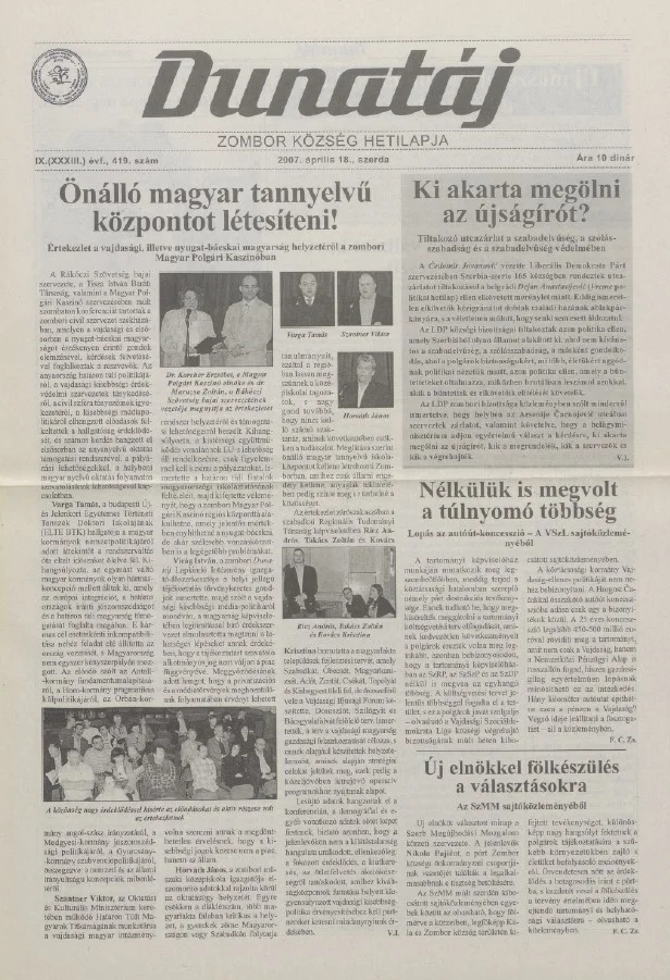Dunatáj, 9. évf. 2007. április 18. 419. sz.