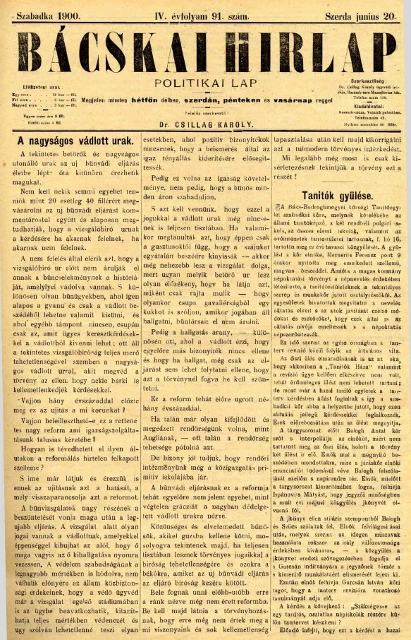 Bácskai Hirlap, 4. évf. 1900. június 20. 91. sz.