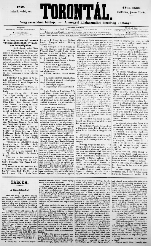 Torontál, 7. évf. 1878. június 20. 25. sz.