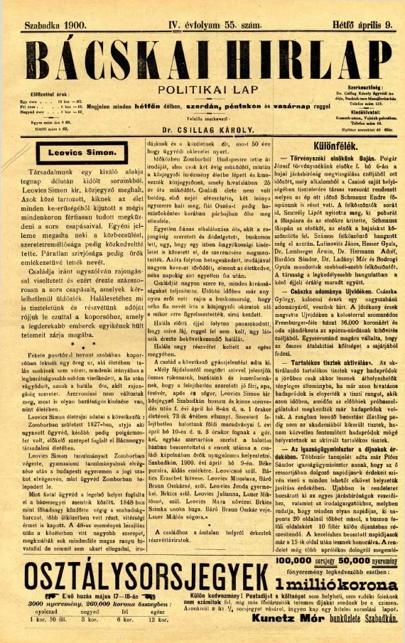 Bácskai Hirlap, 4. évf. 1900. április 9. 55. sz.
