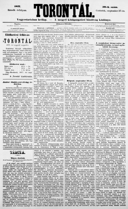 Torontál, 6. évf. 1877. szeptember 27. 39. sz.