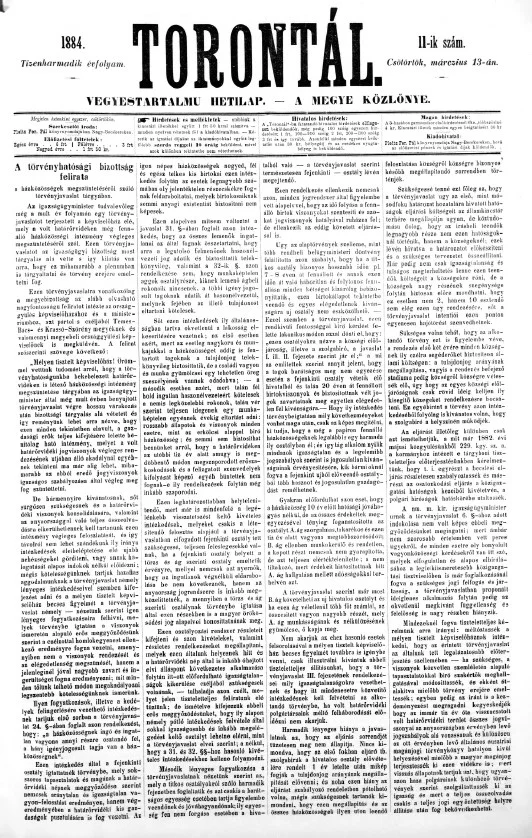 Torontál, 13. évf. 1884. március 13. 11. sz.
