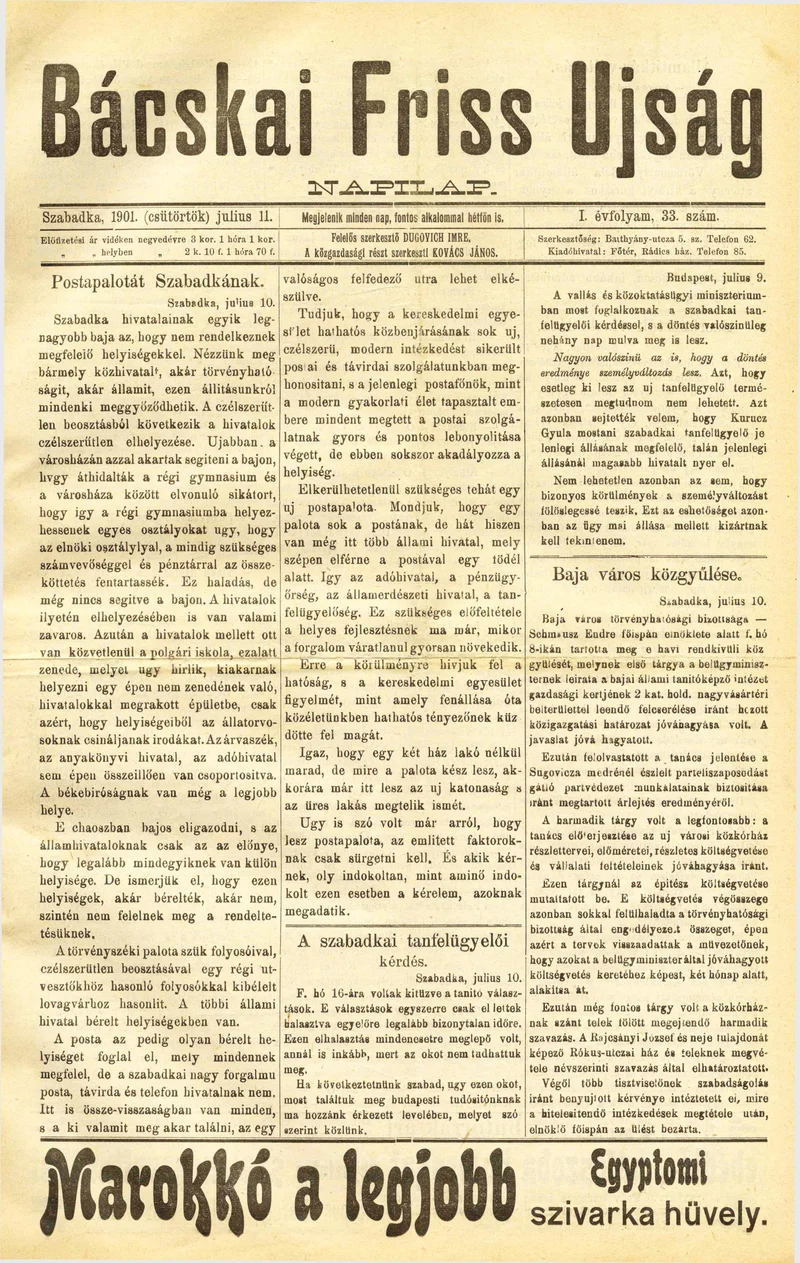 Bácskai Friss Ujság, 1. évf. 1901. július 11. 33. sz.