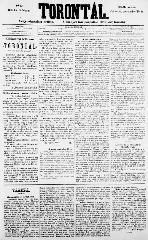 Torontál, 6. évf. 1877. szeptember 20. 38. sz.