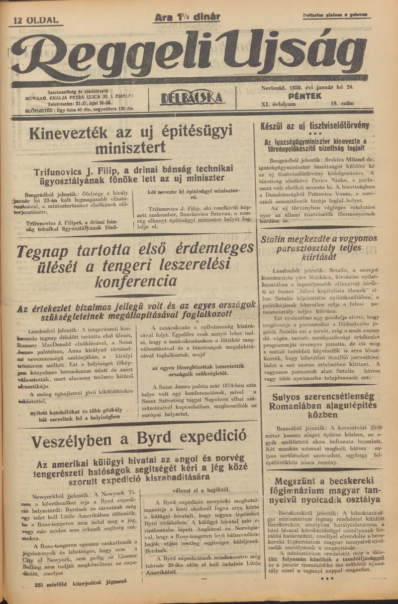 Reggeli Újság, 11. évf. 1930. január 24. 19. sz.