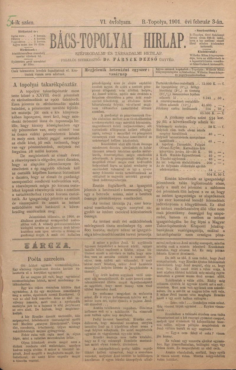 Bács-Topolyai Hirlap, 6. évf. 1901. február 3. 5. sz.