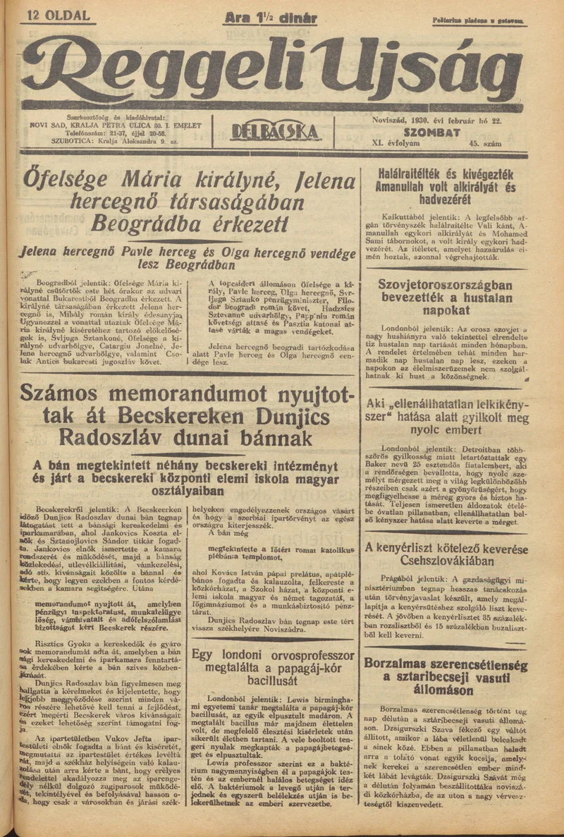 Reggeli Újság, 11. évf. 1930. február 22. 45. sz.