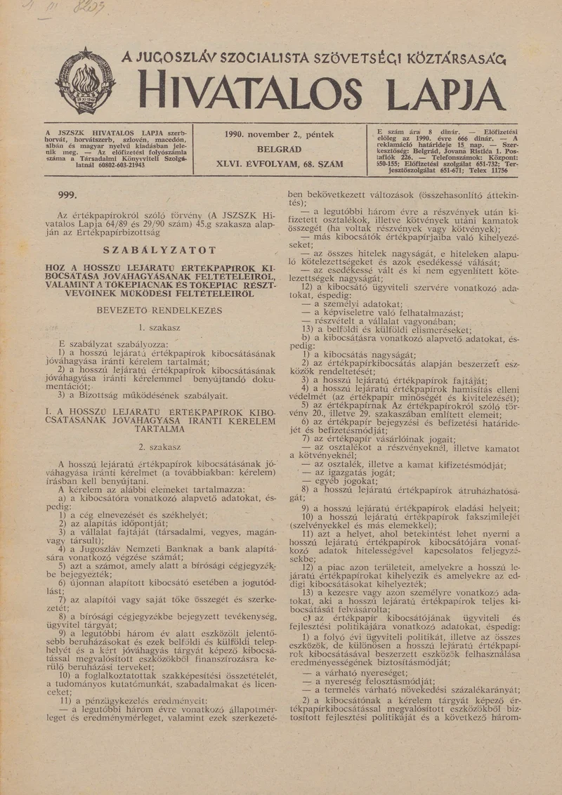 A Jugoszláv Szocialista Szövetségi Köztársaság Hivatalos Lapja, 46. évf. 1990. november 2. 68. sz. 2021–2036. oldal