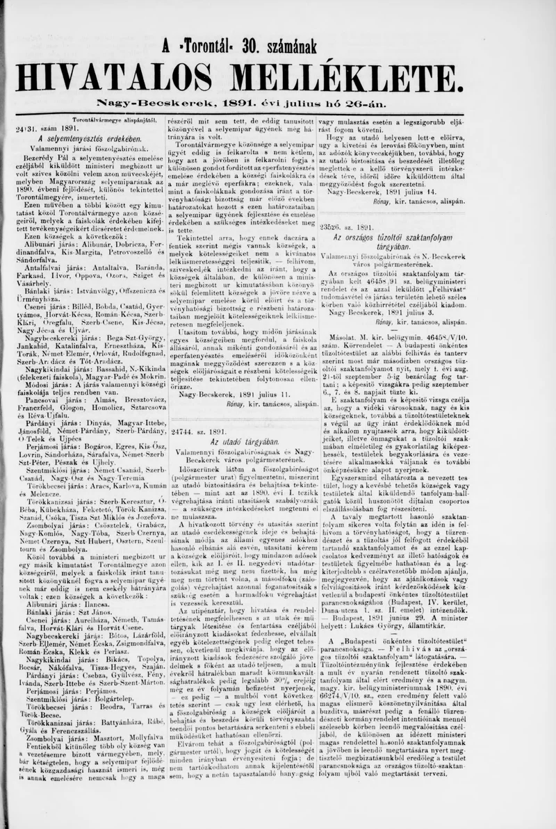 A Totontál  hivatalos melléklete, 4. évf. 1891. július 26. 30. sz.