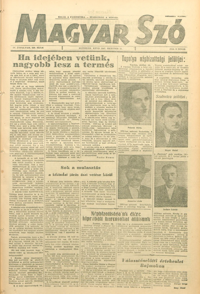Magyar Szó, 4. évf. 1947. október 21. 258. sz. 1–6. oldal