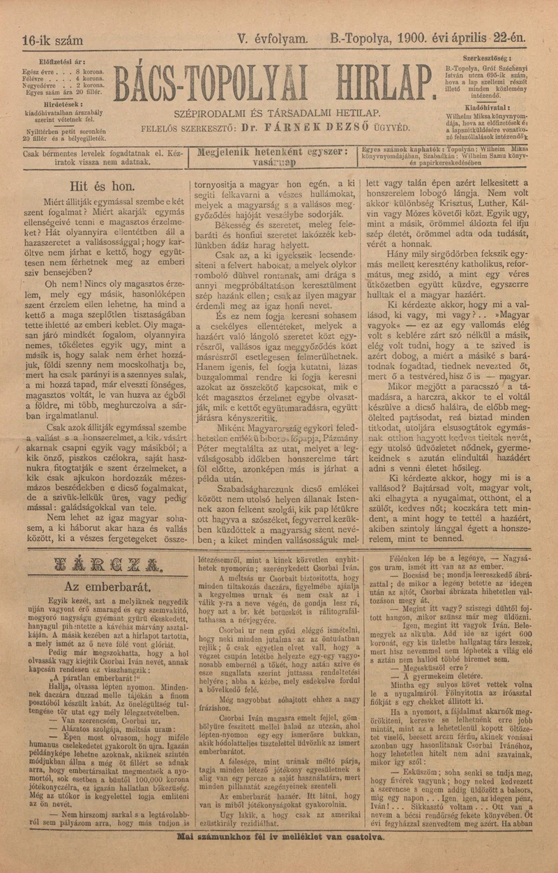 Bács-Topolyai Hirlap, 5. évf. 1900. április 22. 16. sz.