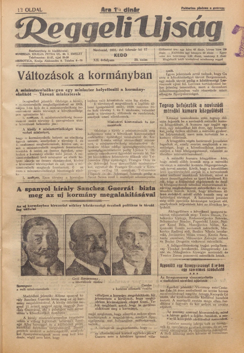 Reggeli Újság, 12. évf. 1931. február 17. 39. sz.