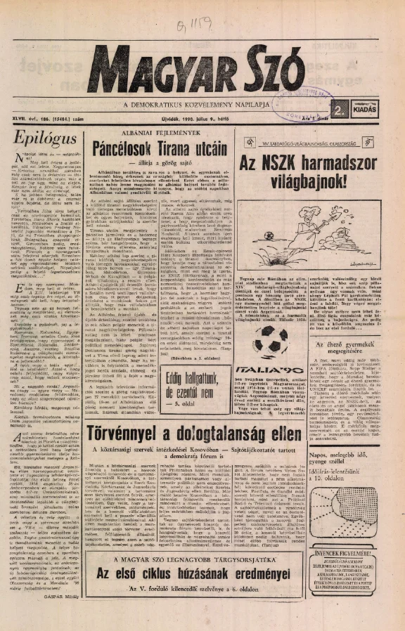 Magyar Szó, 47. évf. 1990. július 9. 186. sz. 1–20. oldal