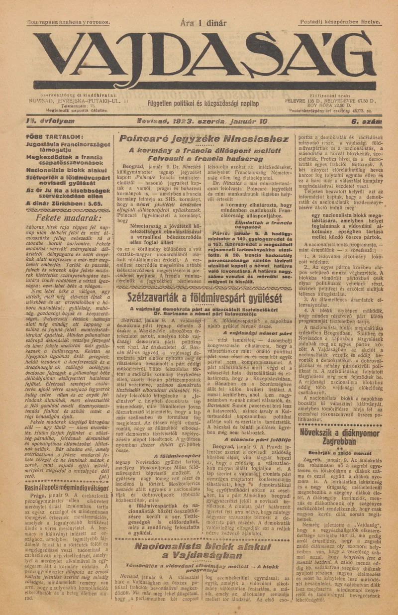 Vajdaság, 3. évf. 1923. január 10. 6. sz.