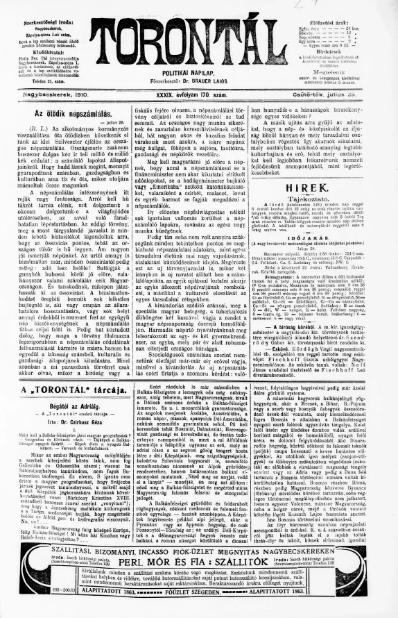 Torontál, 39. évf. 1910. július 28. 170. sz.