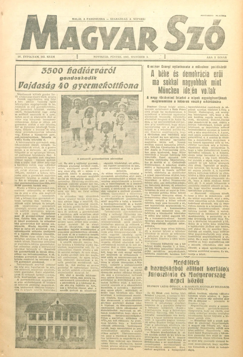 Magyar Szó, 4. évf. 1947. október 3. 242. sz. 1–6. oldal