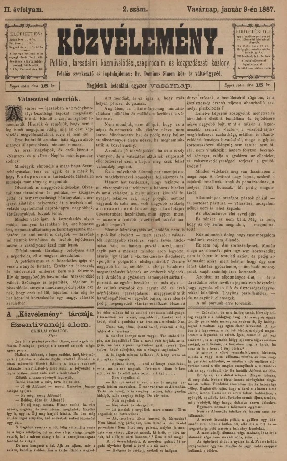 Közvélemény, 2. évf. 1887. január 9. 2. sz.