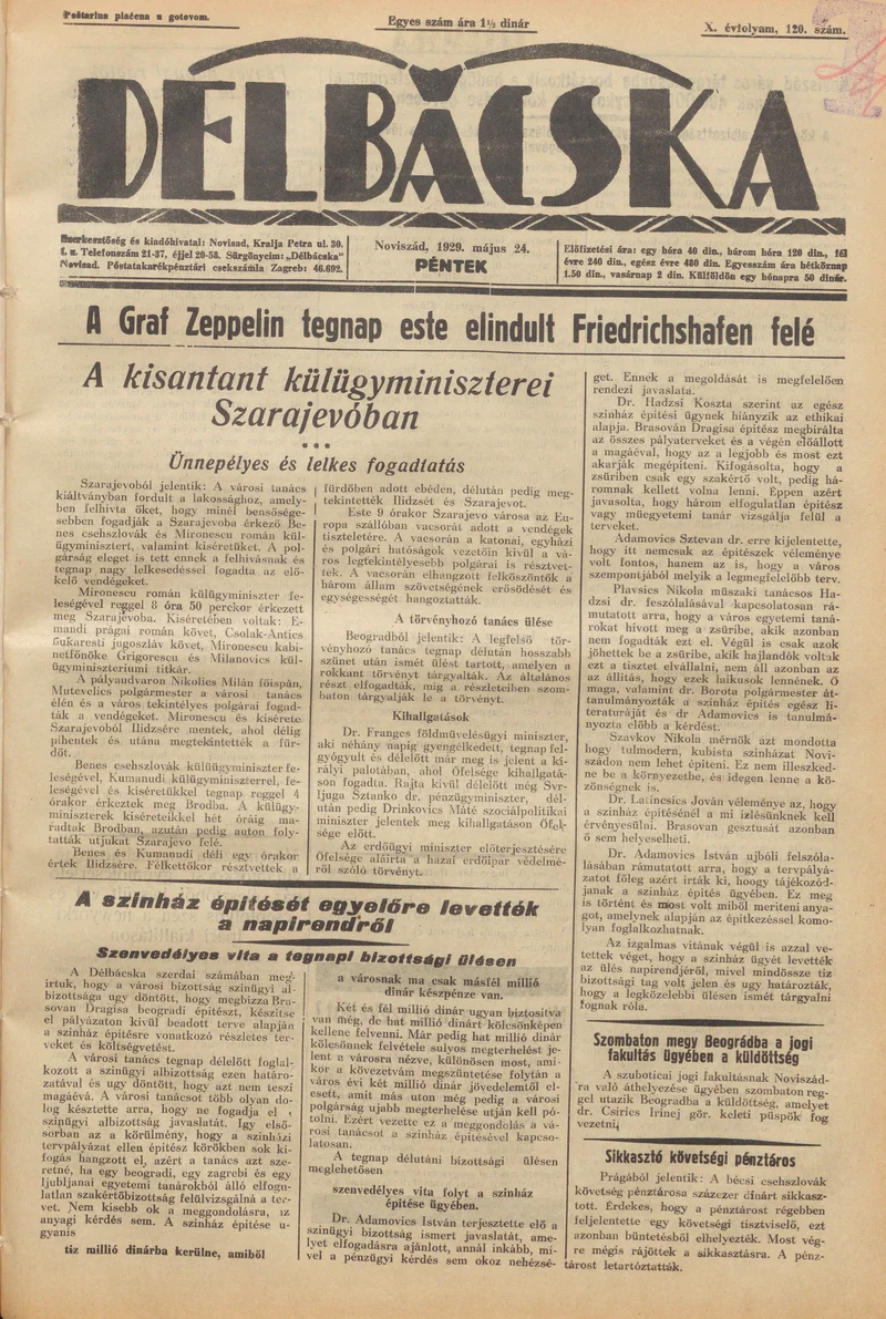 Délbácska, 10. évf. 1929. május 24. 120. sz.