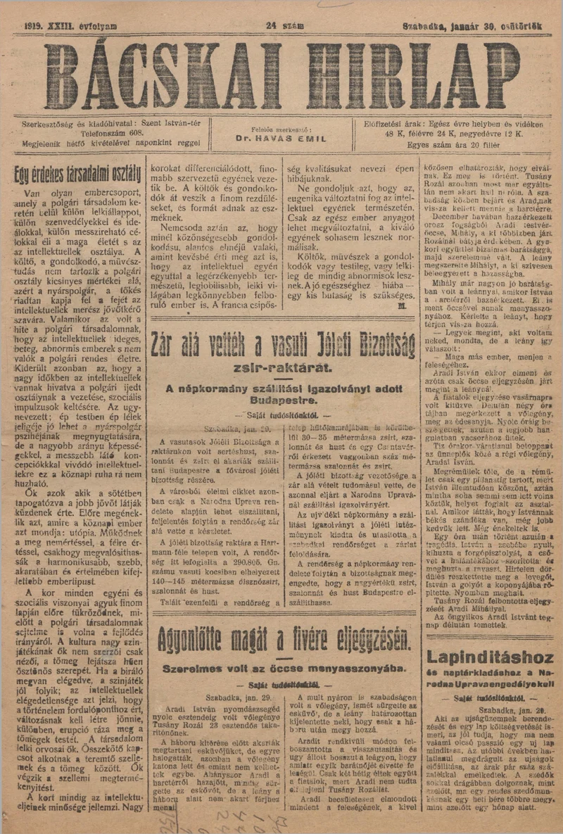 Bácskai Hirlap, 23. évf. 1919. január 30. 24. sz.