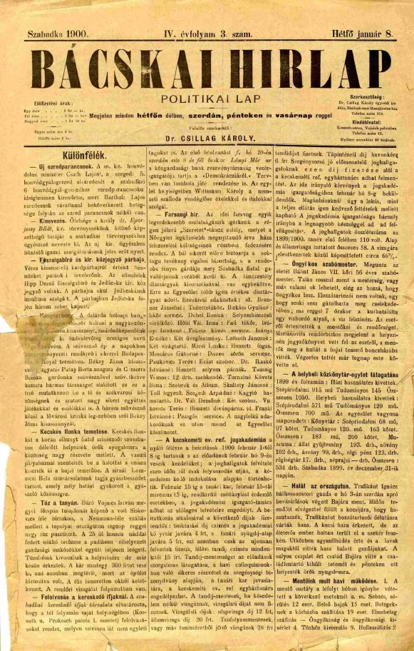 Bácskai Hirlap, 4. évf. 1900. január 6. 3. sz.