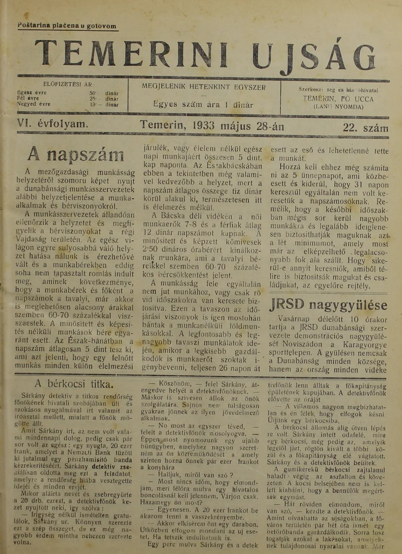Temerini Újság 1928-1944, 6. évf. 1933. május 28. 22. sz.