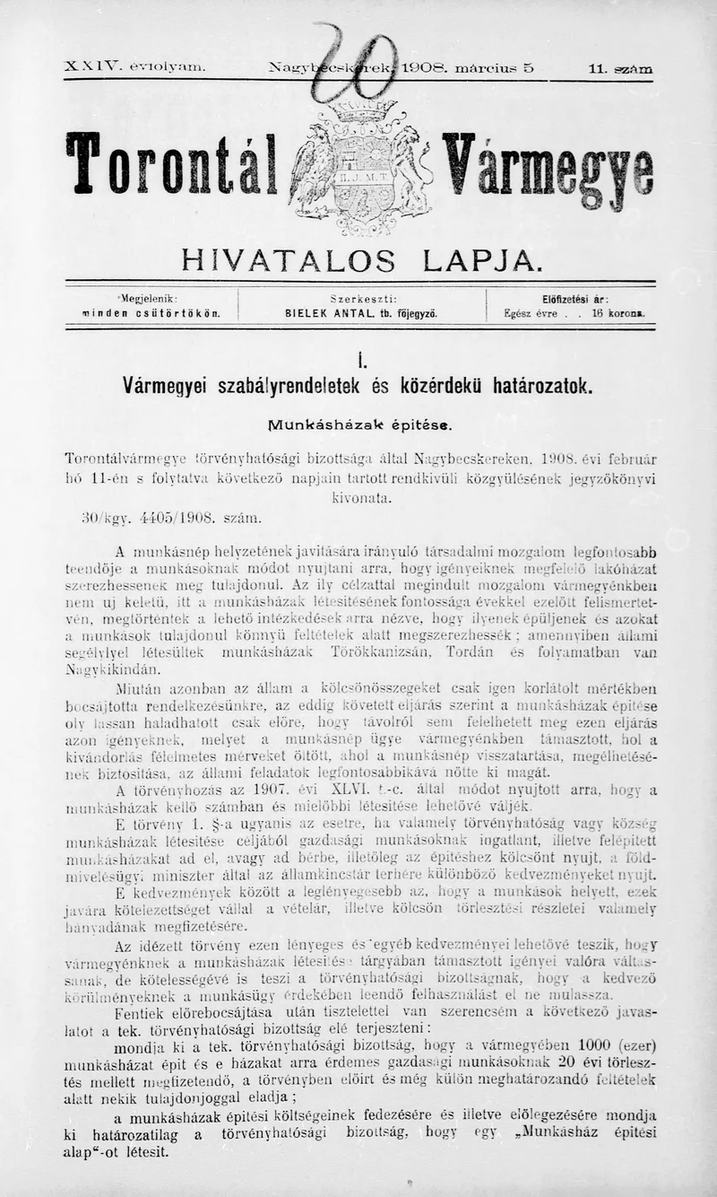 Torontál Vármegye Hivatalos Lapja, 24. évf. 1908. március 5. 11. sz.