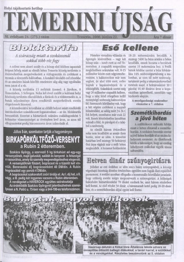 Temerini Újság, 6. évf. 2000. június 22. 25. sz.
