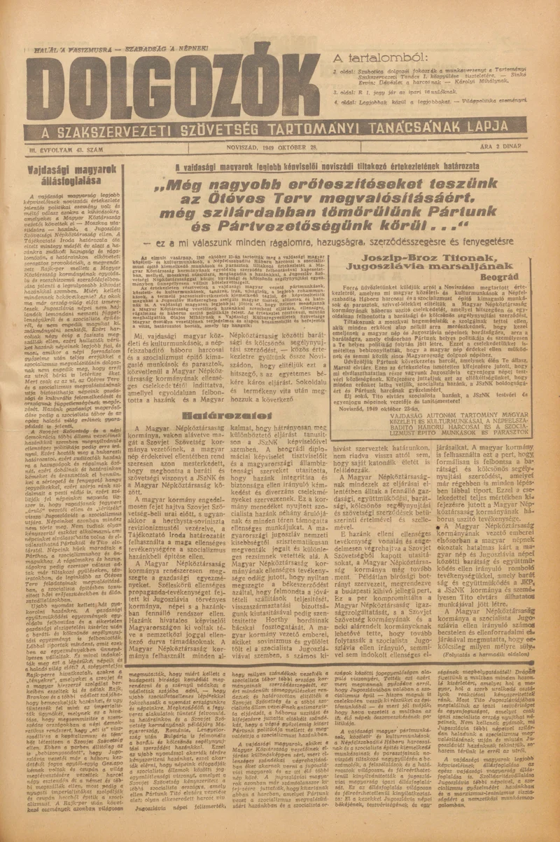 Dolgozók, 3. évf. 1949. október 28. 43. sz.